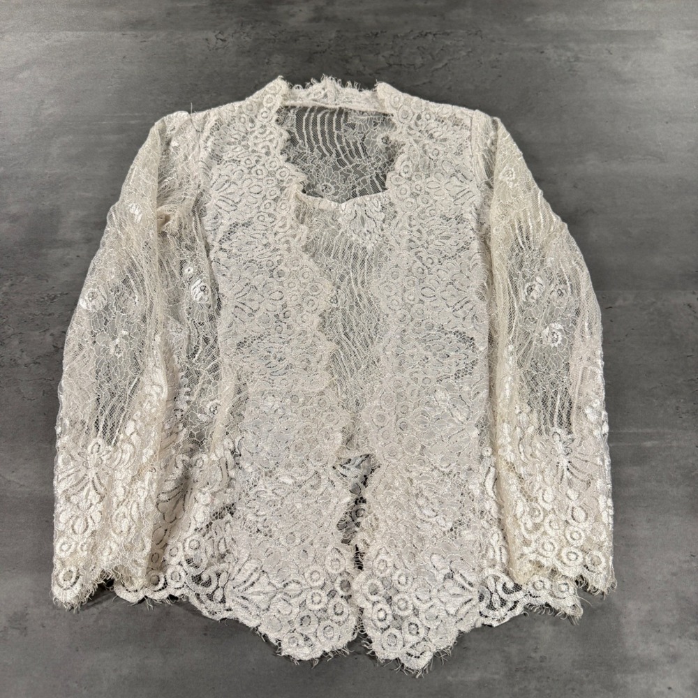 Lace Blouse Women S Cream Mock Neck Sheer Floral Romantic Dainty Fairy Lingerie